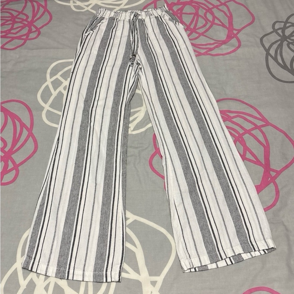 Cali 1850 White and Black Striped Pants With Beaded Strings - Picture 2 of 9